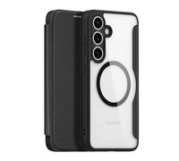 DUX DUCIS [Skin X Pro Series Étui conçu pour Samsung Galaxy S25 Plus, étui à Rabat MagSafe en Cuir synthétique avec Fente pour Cartes, Dos en Polycarbonate Rigide Transparent - Noir