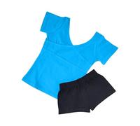 duxyoz Ensemble de 2 pièces avec haut court et short de gymnastique pour filles - T-shirt à manches courtes avec short de yoga - Pour gym, entraînement, ballet, danse 2 à 15 ans, 01 bleu ciel., 7-8