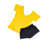 duxyoz Ensemble de 2 pièces avec haut court et short de gymnastique pour filles - T-shirt à manches courtes avec short de yoga - Pour gym, entraînement, ballet, danse 2 à 15 ans, Jaune (01), 9-10 ans