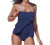 duxyoz Ensemble Tankini Bandeau pour Femme - Bikini Taille Haute - Maillot de Bain TumControl - Costume de Bain Uni - Maillot de Bain à Taille Haute - Maillots de Bain pour Femme - Maillots de Bain