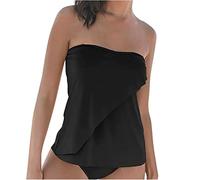 duxyoz Ensemble tankini bandeau pour femme taille haute maillot de bain gainant uni slip de bain taille haute maillot de bain sans bretelles pour femme, 01 Noir, M