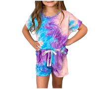 duxyoz Ensembles deux pièces pour filles T-shirts à manches courtes et short à cordon de serrage Tie-Dye Tenues d'été confortables Vêtements pour enfants Vêtements 2 pièces Teen Filles Vêtements