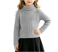 duxyoz Haut à manches longues pour filles - Col roulé - Couche de base - 7 | Côtelé, col montant, extensible, doux, confortable, coupe ajustée, couleur unie, sous-vêtement basique, t-shirt à superposer