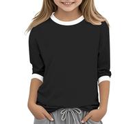 duxyoz Hauts à manches 3/4 pour filles - Pull ample pour enfants - Couleur unie - T-shirt basique à col rond - Vêtements pour enfants - Tendance - Tunique décontractée pour jeunes - Tenue scolaire de