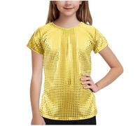 duxyoz Hauts de danse pour enfants garçons et filles - Chemise à paillettes brillantes - Col rond - T-shirt à manches courtes - Vintage - Performance sur scène - Vêtements de danse streetwear - Tenue