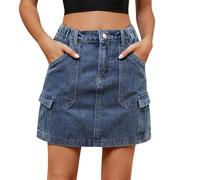 duxyoz Jupe en jean pour femme - Couleur unie - Taille haute - Mini jupe en jean pour femme - Vêtement de travail - Demi-robe cargo avec poches - Robe d'été décontractée - Taille mi-haute - Coupe
