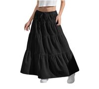 Duxyoz Jupe longue pour filles avec taille élastique, jupe maxi à volants tourbillonnants fluides, robe bohème décontractée, robe d'été mignonne à manches longues, jupe étagée plissé, jupe unie, jupe