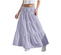 Duxyoz Jupe longue pour filles, taille élastique, tourbillonnante, fluide, à volants, jupe maxi bohème décontractée, robe d'été unie, mignonne, à ligne A, à volants superposés, jupe unie, à longueur