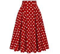 duxyoz Jupe plissée vintage à pois - Jupe midi taille haute - Longueur genou - Robe d'été rockabilly des années 1950 - Jupe patineuse élégante, 01 Rouge, M