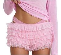 duxyoz Jupe rose Y2k Mini short mignon à volants en dentelle short taille élastique short sexy mignon bloomers shorts dentelle épissure Lolita citrouille pantalon plissé fée doux Pettipants Bas, Rose