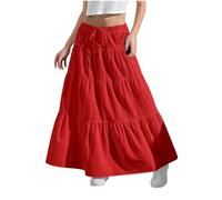 duxyoz Jupes longues pour filles à taille élastique - Jupe longue à volants - Style bohème décontracté - Couleur unie - Couleur unie - Jupe plissée à volants - Jupe pleine longueur - 4 à 15 ans, 01