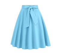 duxyoz Jupes rétro années 50 style Hepburn, robe trapèze à lacets, taille haute, évasée, cocktail, soirée, jupe midi taille empire, longueur genou, robe d'été unie Rockabilly, 01 bleu ciel., S
