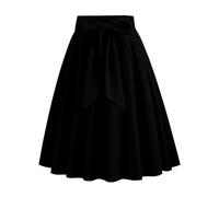 duxyoz Jupes rétro années 50 style Hepburn, robe trapèze à lacets, taille haute, évasée, cocktail, soirée, jupe midi taille empire, longueur genou, robe d'été unie Rockabilly, 01 Noir, XXL