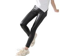 duxyoz Leggings en cuir synthétique avec doublure en polaire chaude pour enfants et filles - Collants épais en peluche - Pantalon d'hiver thermique en similicuir - 3 à 13 ans