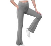 duxyoz Leggings évasés pour filles - Taille haute - Pantalon de yoga croisé - Couleur unie - Avec poches - Pantalon décontracté - Pantalon de sport - Fitness - Gym - Pantalon de danse - Legging, Gris