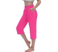 duxyoz Leggings pour filles - Pantalon de yoga athlétique - Pantalon de course à pied - Pantacourt décontracté - Couleur unie - Léger - Legging 3/4 avec poches - 4 à 14 ans, 01 Rose vif., 6-7 ans