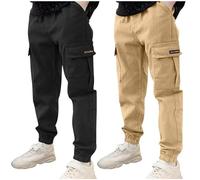 duxyoz Lot de 2 pantalons cargo pour garçon avec poches multiples, pantalons de survêtement élastiques avec taille élastique, pantalons de sport durables en coton décontracté de couleur unie