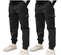 duxyoz Lot de 2 pantalons cargo pour garçon avec poches multiples, pantalons de survêtement élastiques avec taille élastique, pantalons de sport durables en coton décontracté de couleur unie