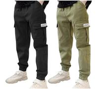 duxyoz Lot de 2 pantalons cargo pour garçons - Pantalons de sport pour enfants avec plusieurs poches à taille élastique - Pantalons de sport durables et décontractés en coton - Couleur unie - Style