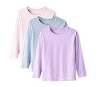 Duxyoz Lot de 3 T-shirts à manches longues pour garçons et filles - T-shirts basiques d'école - Col rond - Décontracté - Uni - Tunique - Doux - Confortable - Superposable - T-shirt - Col rond