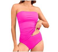 duxyoz Maillot de bain 2 pièces gainant pour femme avec bretelles amovibles - Taille haute - Bas tubulaire - Tankini - Couleur unie - Maillot de bain amincissant, 01 Rose vif., M