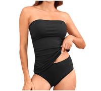 duxyoz Maillot de bain 2 pièces gainant pour femme avec bretelles amovibles - Taille haute - Bas tubulaire - Tankini - Couleur unie - Maillot de bain amincissant, 01 Noir, L