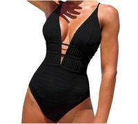 duxyoz Maillot de bain rembourré à col en V pour femme - Dos nu - Cordon de serrage - Couleur unie - Maillot de bain sexy - Contrôle du ventre - Maillot de bain skinny - Vêtement de plage pour le