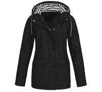 duxyoz Manteaux d'hiver noirs pour femmes 52-32 UK - Manteau de pluie mi-long imperméable et coupe-vent - Revêtement hydrofuge - Parka de pluie avec capuche - Manteau classique et élégant - Taille 4XL