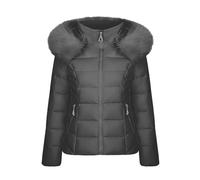 duxyoz Manteaux d'hiver pour femmes UK à capuche chaud matelassé léger doudoune veste en coton épais avec capuche en fausse fourrure décontractée ajustée surmonter parka manteau pour femme doudoune