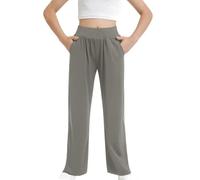 duxyoz Pantalon de détente confortable pour filles - Doux et extensible - Jambe large - Pantalon d'été décontracté uni - Pantalon palazzo à taille élastique - Pantalon de détente pour enfants - Coupe