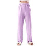 duxyoz Pantalon de détente en coton jacquard pour filles - Taille élastique - Vêtement de nuit - Jambe droite - Jambe large - Doux et léger - Pantalon de pyjama solide et confortable, 01 Violet, 5-6