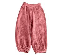 duxyoz Pantalon de plage en coton et lin pour filles - Pantalon ample d'été ample - Couleur unie - Taille élastique - Pantalon ample - Léger et respirant - Vêtements de jeu 2 à 8 ans, Rose (01), 7-8