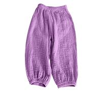 duxyoz Pantalon de plage en coton et lin pour filles - Pantalon ample d'été ample - Couleur unie - Taille élastique - Pantalon ample - Léger et respirant - Vêtements de jeu 2 à 8 ans, 01 Violet, 5-6