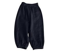 duxyoz Pantalon de plage en coton et lin pour filles - Pantalon ample d'été ample - Couleur unie - Taille élastique - Pantalon ample - Léger et respirant - Vêtements de jeu 2 à 8 ans, 01 Noir, 7-8 ans