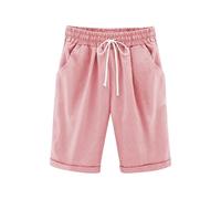 duxyoz Pantalon d'été en lin avec poches pour adolescentes, filles, garçons, taille ample, coupe ample, pantalon capri court Preppy Lounge, solide, léger, baggy, Rose (01), 11-12 ans