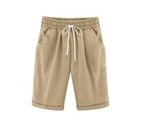 duxyoz Pantalon d'été en lin avec poches pour adolescentes, filles, garçons, taille ample, coupe ample, pantalon capri court Preppy Lounge, solide, léger, baggy, Kaki (01), 11-12 ans