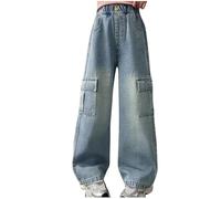 duxyoz Pantalon en jean pour filles, coupe large, denim Y2K, style vintage, streetwear, rétro, baggy, décontracté, droit, pour enfants, mode, surdimensionné, pantalons longs en denim, coupe ample