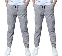 duxyoz Pantalon en lin de coton pour garçons - Lot de 2 pantalons de jogging pour enfants avec poches, cordon de serrage, taille élastique, amples, décontractés, joggers, pantalons baggy, costume