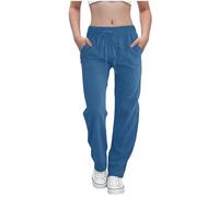 duxyoz Pantalon en lin pour filles décontracté à jambes larges avec cordon de serrage, couleur unie, léger, pantalon d'été uni, coupe ample, pantalon droit avec poches pour enfants de 8 à 15 ans, Bleu