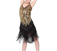 duxyoz Robe à franges à paillettes étincelantes sans manches pour enfants - Robe courte de danse latine brillante - Salsa Rumba Samba Jazz - Vêtements de danse moderne vintage - Costume de salle de