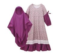 duxyoz Robe de prière musulmane à manches longues pour filles - Caftan Abaya avec hijab islamique Dubaï - Robe de l'Aïd en coton - Couverture complète - Robe musulmane modeste - 0 à 10 ans