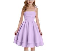 duxyoz Robe d'été pour fille - Bretelles spaghetti - En coton plissé - Style bohème - Robe d'été décontractée pour la plage - Pour princesse, anniversaire, mariage, bal de fin d'année, violet, 11-12