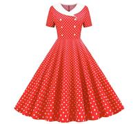 duxyoz Robe d'été pour fille - Style rétro des années 1950 - Rockabilly - Style rétro Hepburn - Robe patineuse trapèze - Manches courtes - Double boutonnage - Motif à pois - Pour soirée, bal de fin