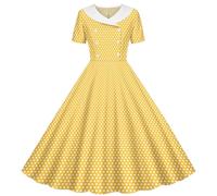 duxyoz Robe d'été pour fille - Style rétro des années 1950 - Rockabilly - Style rétro Hepburn - Robe patineuse trapèze - Manches courtes - Double boutonnage - Motif à pois - Pour soirée, bal de fin