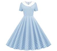 duxyoz Robe d'été pour fille - Style rétro des années 1950 - Rockabilly - Style rétro Hepburn - Robe patineuse trapèze - Manches courtes - Double boutonnage - Motif à pois - Pour soirée, bal de fin