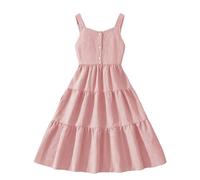 duxyoz Robe d'été sans manches à col rond pour filles, robe d'été hawaïenne à volants boutonnée, robe caraco fluide à volants avec nœud papillon dans le dos, robe de fête pour adolescente fille de 7 à