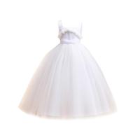 duxyoz Robe élégante en dentelle bouffante en tulle sans manches pour première communion, concours de beauté, anniversaire, demoiselle d'honneur, mariage, bal, baptême 8 à 12 ans, #07 Blanc, 16-17 ans