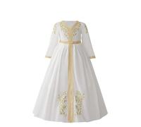 duxyoz Robe musulmane Abaya à manches courtes/longues pour fille - Caftan islamique brodé - Robe longue vintage Moyen-Orient arabe Dubaï Burka Ramadan Aïd, Blanc (09), 7-8 ans