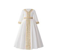 duxyoz Robe musulmane Abaya à manches courtes/longues pour fille - Caftan islamique brodé - Robe longue vintage Moyen-Orient arabe Dubaï Burka Ramadan Aïd, 10 Blanc, 6-7 ans