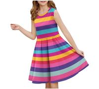 duxyoz Robe trapèze sans manches pour filles - Robe d'été élégante et décontractée - Taille haute - Robe t-shirt plissée - Col rond - Légère - Midi, 08 Rose vif., 5-6 ans